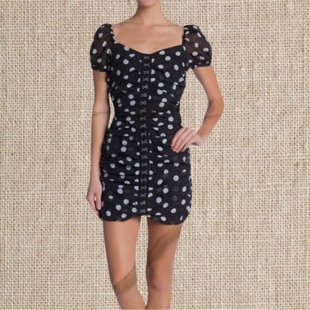 Black/white polkadot puffy sleeve mini dre…